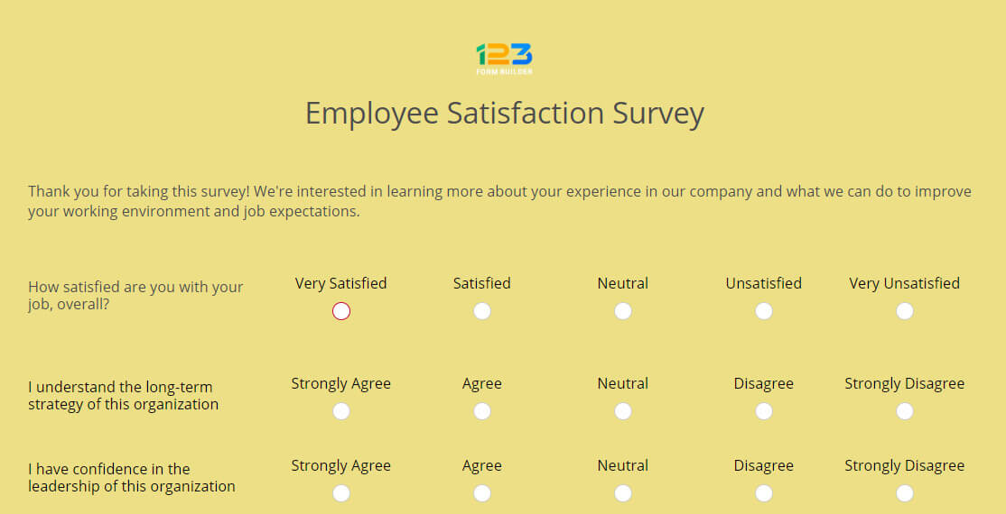 employee satisfaction survey questionnaire